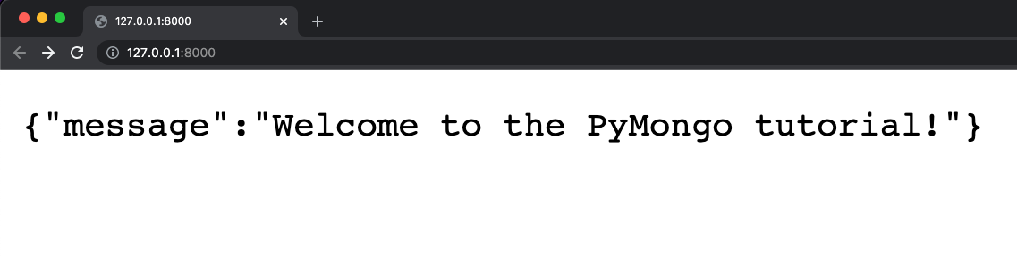 A web page with the message "Welcome to the PyMongo tutorial"