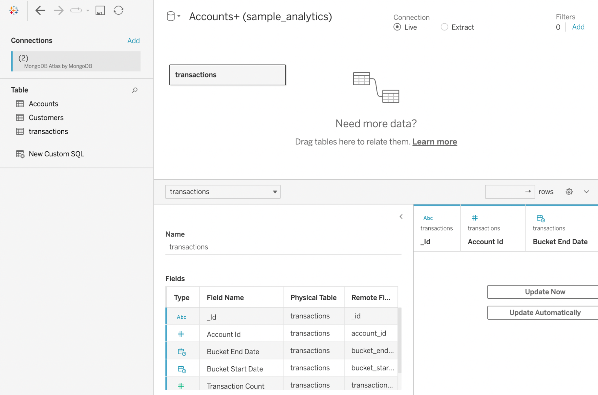 Default Tableau dashboard without any visualizations