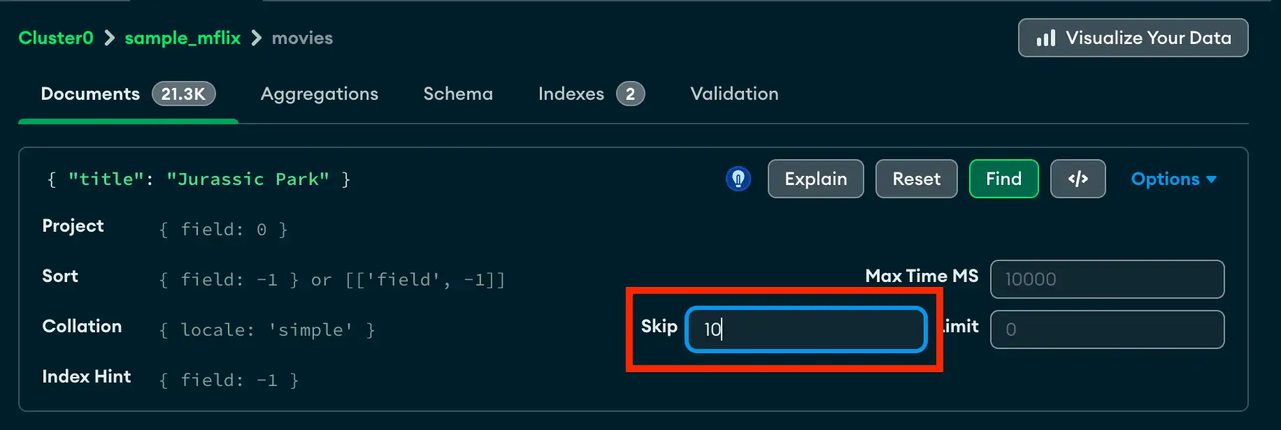 使用 Skip(跳过)选项的结果