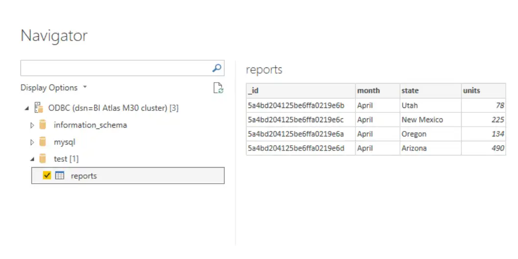 Power BI 数据源列表的屏幕截图