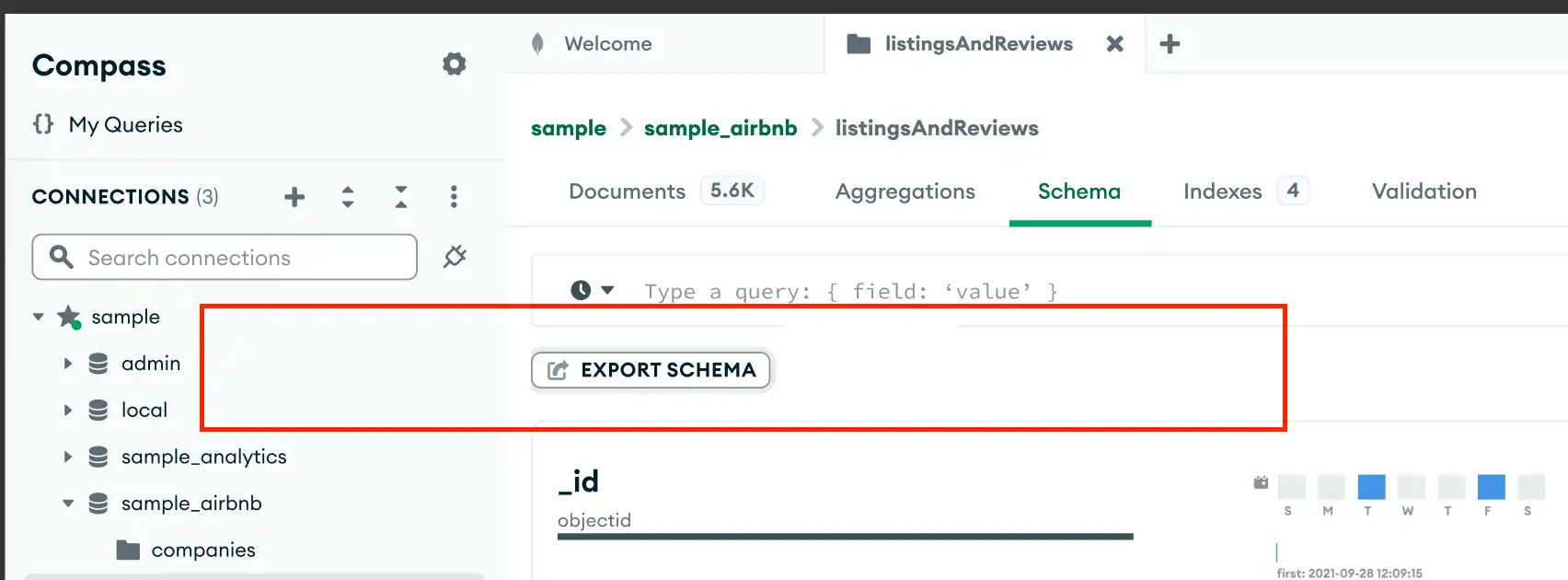 显示“Export Schema”按钮的图像