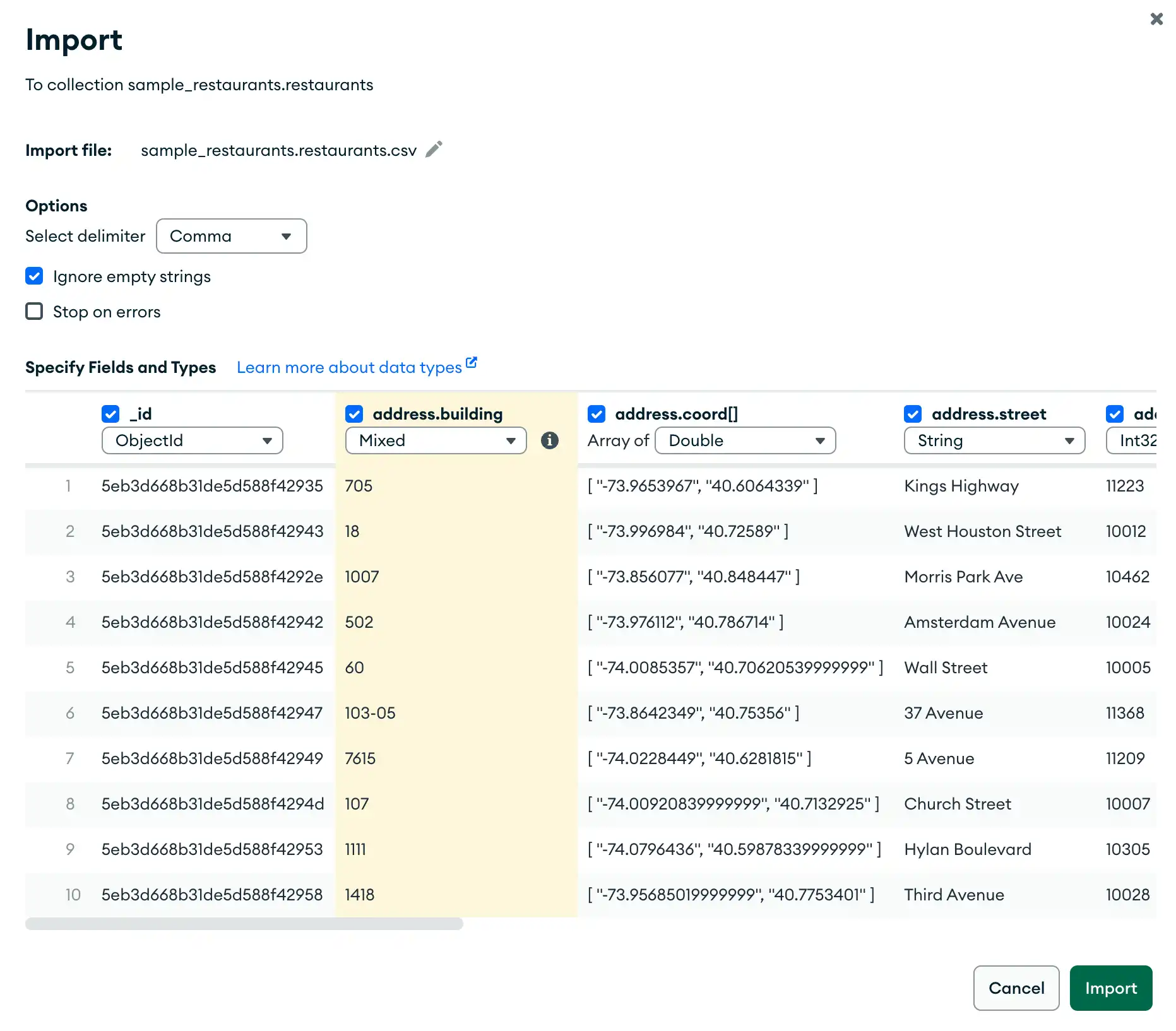 MongoDB Compass 导入图像