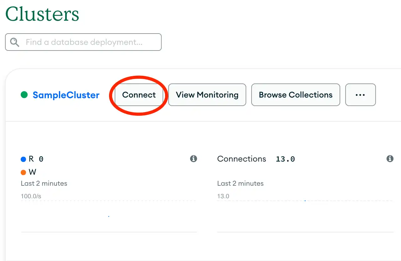 Atlas 用户界面的集群部分中的连接按钮