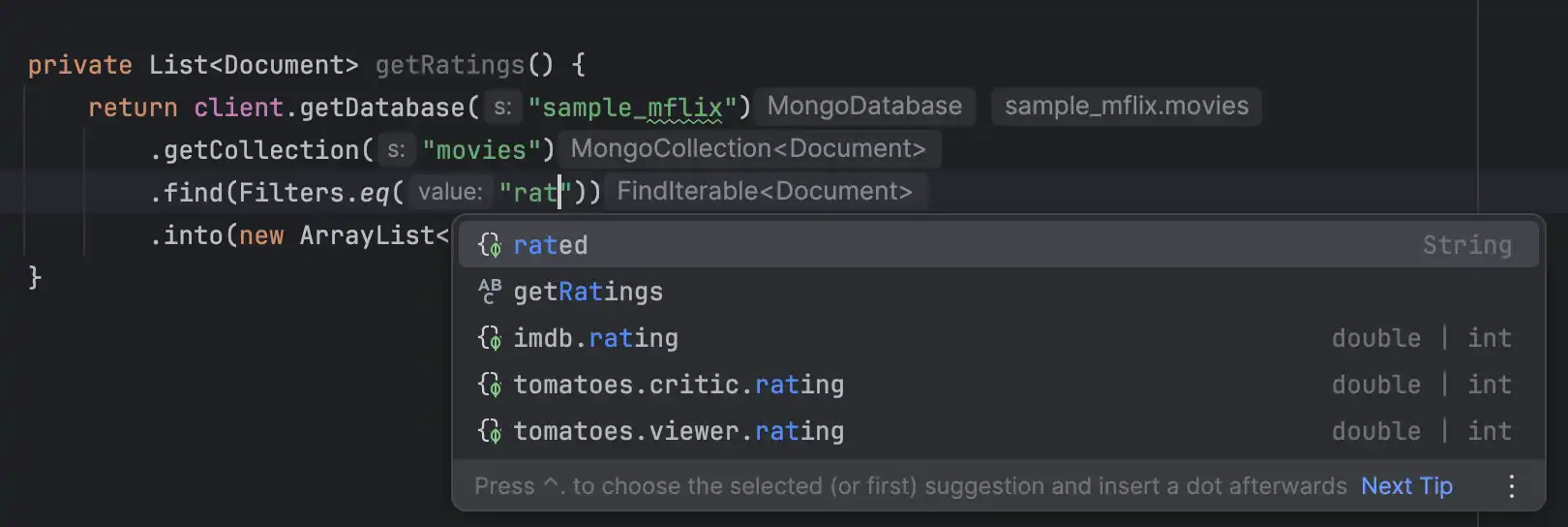 IntelliJ 插件中的自动填充文档字段名称。